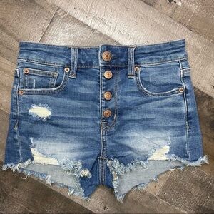 American Eagle Distressed Button Fly Hi-Rise Shortie 00
